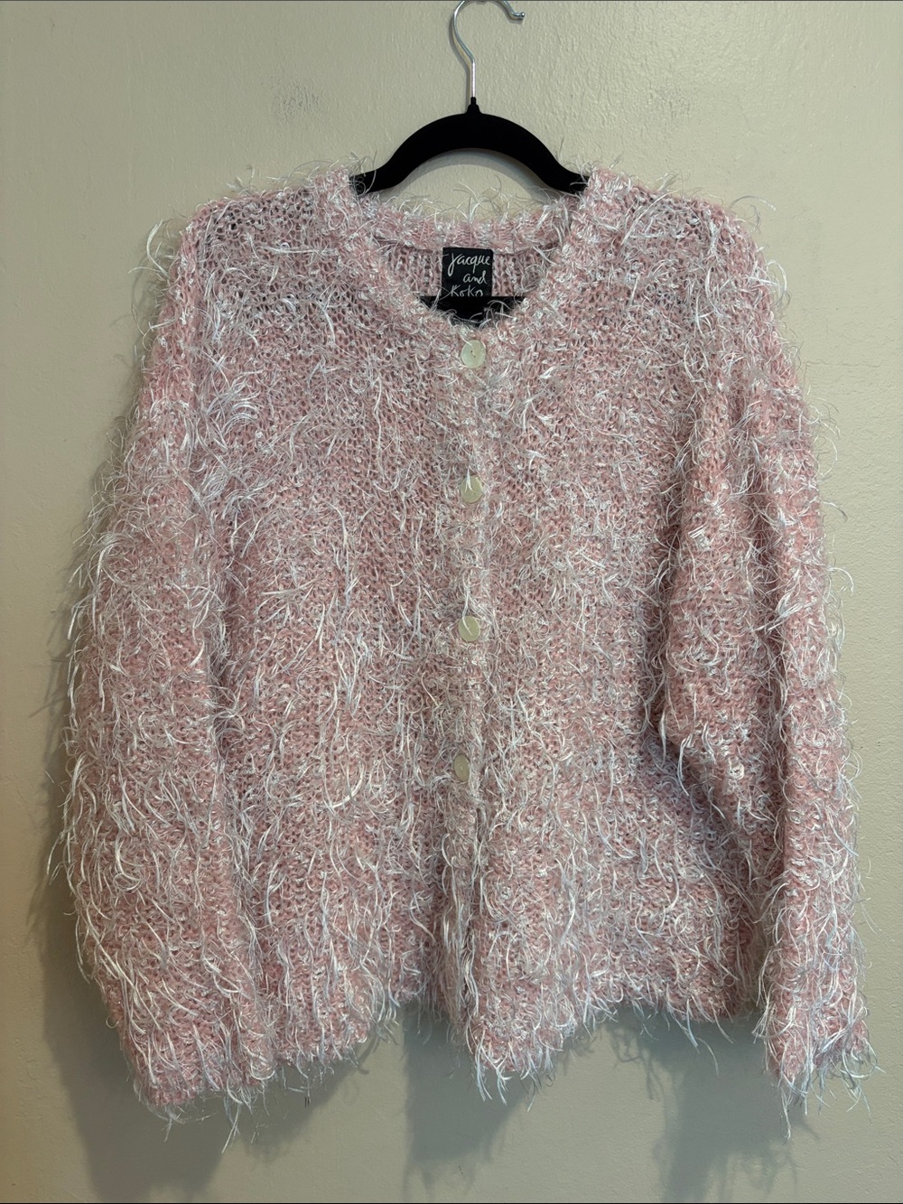 Light Pink and White Eyelash Button Up Sweater, size 18/20